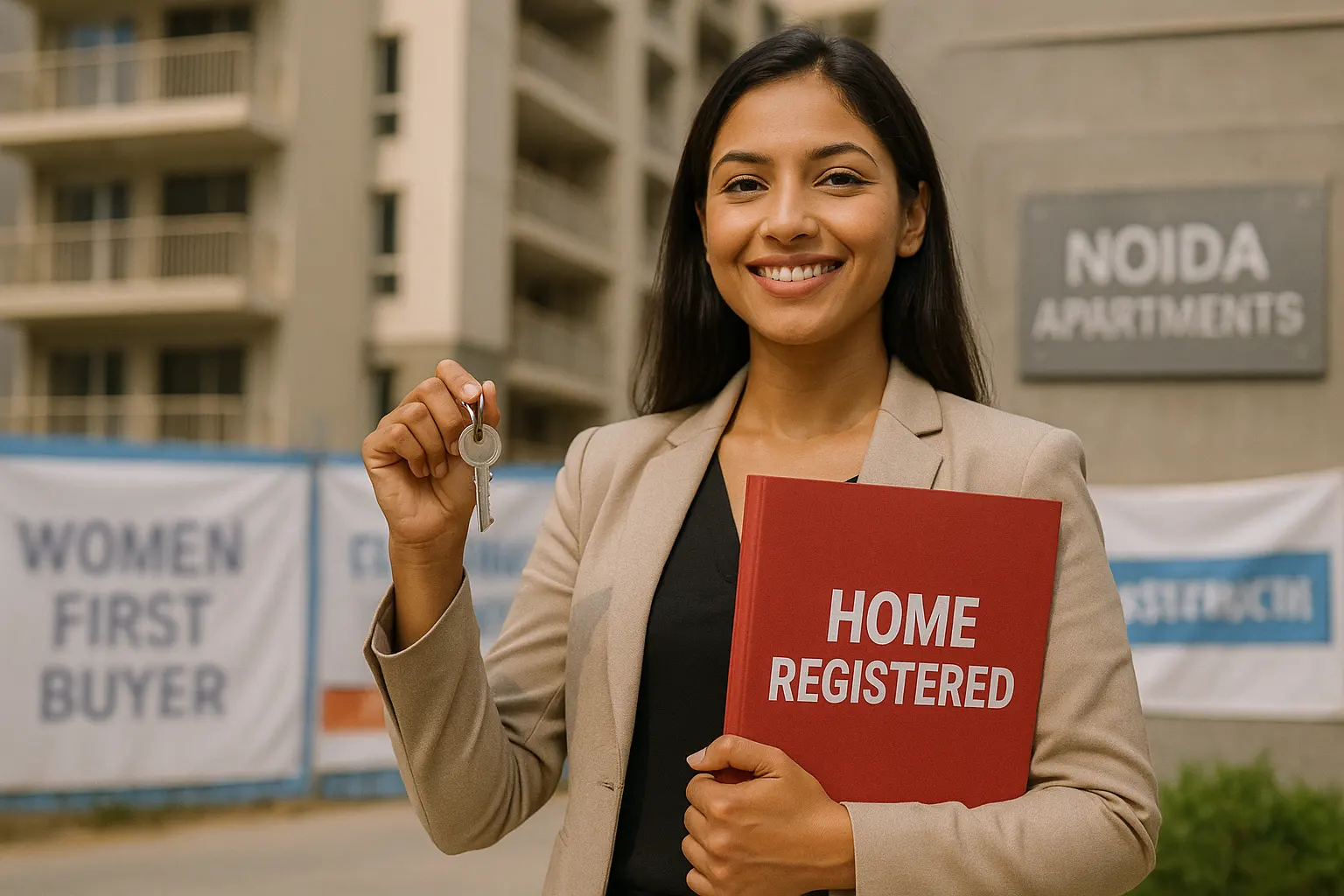 A confident young woman holding